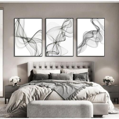Black and White Wavy Lines Pattern Canvas Paintings Abstract Geometric Poster Wall Art Pictures for Living Room Home Decor