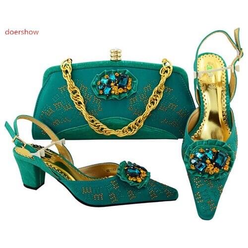 Doershow Italian Shoes with Matching Bags teal African Shoe and Bag Set Italian Design African Shoes and Bag Set for ladyHVP1-20