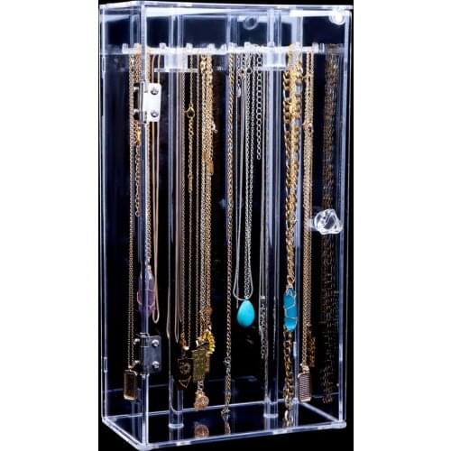 Home Acrylic 24 Hooks 360° Rotation Necklace Display Stand Pendant Display Organizer Holder Dust-Proof Jewelry Display Box