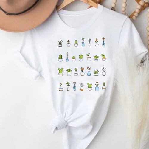 T-shirts Women Cactus Spring Summer Plant Clothing 90s Kawaii Fashion Clothes Stylish Tshirt Top Lady Print Girl Tee T-Shirt