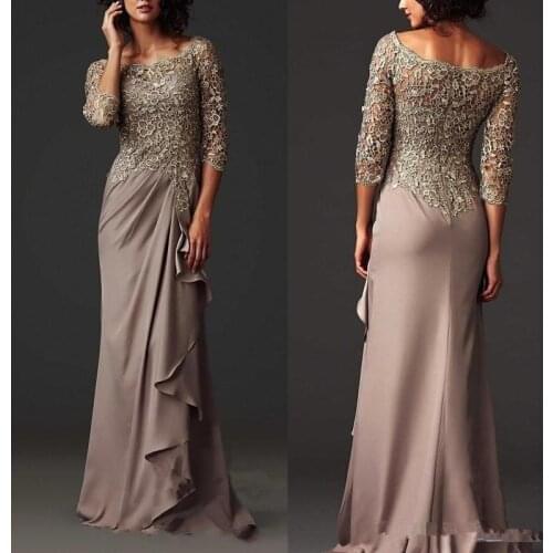 Custom Lace Mother of the Bride Dresses Plus Size Half Sleeves Groom Wedding Floor Length Pleated Chiffon Abito Mamma Sposa 2021