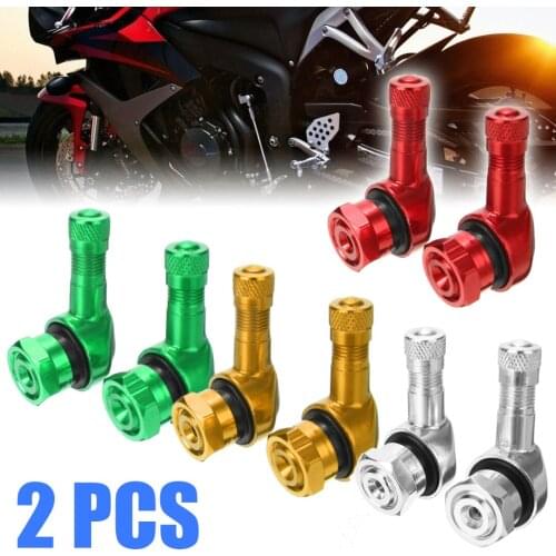 2pcs CNC Motorcycle Wheel Tire Tubeless Valve Stem Cap 90 Degree 11.3mm/0.4" Aluminum Alloy Rubber