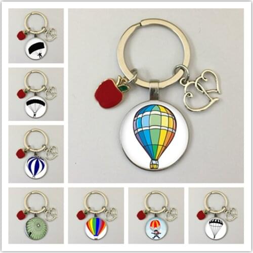 Skydiving silhouette keychain round glass cabochon keychain jewelry gift