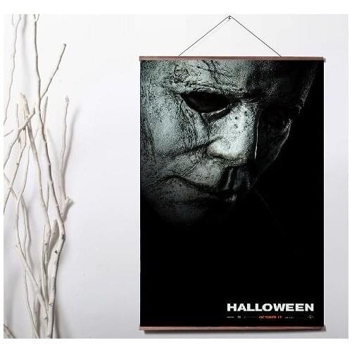Lot style Choose Halloween Movie Art Canvas print poster decoration painting with solid wood hanging scroll