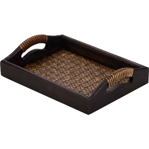 HOT Multi-Functional Serving Trays With Handle Rectangle Handmade Rattan Bamboo Tea/Oil Trays Dessert/Coffee/Fruits Plate
