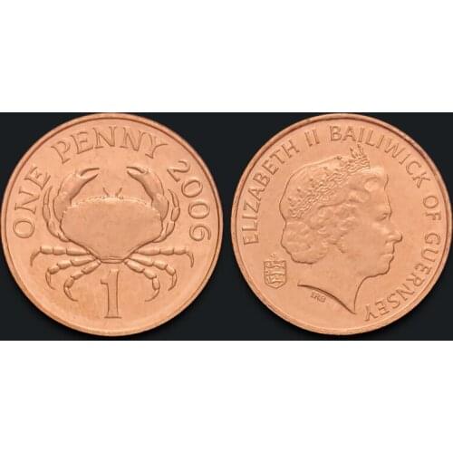 Guernsey 1 Pence Coin Crab 2006 100% Real Original Collection Coins Unc Genuine Coin