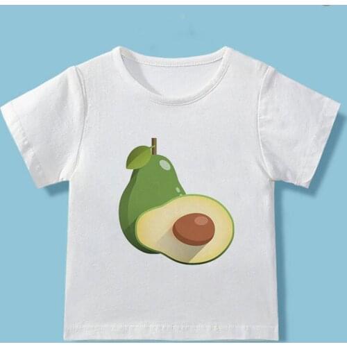 New Arrival Avocado Cartoon Character Print Kids T Shirt Funny Kawaii Girls T-shirt White Round Neck Short Sleeves Boys Tshirt