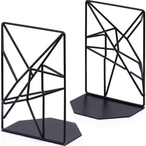 New Bookends Black,Decorative Metal Book Ends Supports for Shelves,Unique Geometric Design for Shelves,Kitchen Cookbooks,Decorat