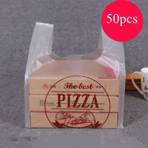 50pcs pizza packaging bag 7/9/10/12 inch pizza bag Fast food baking Transparent packaging Bag With Handle