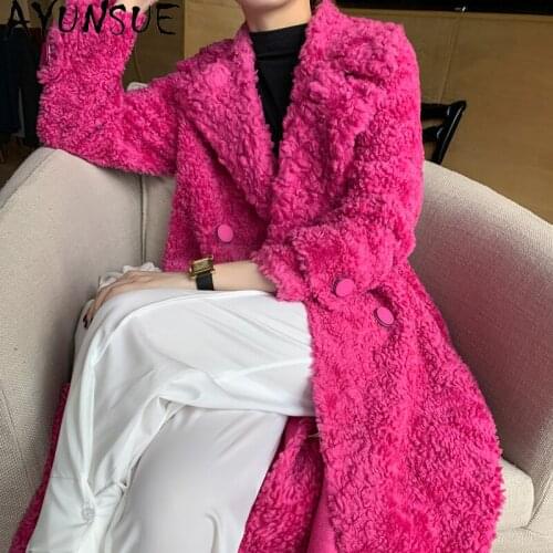 AYUNSUE Real Fur Coat Female 100% Wool Shearing Autumn Winter Jacket Women Long Coats High Quality Korean 2021 Fourrure Femme
