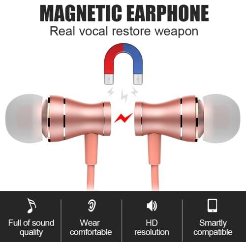 In-Ear Wired Earbuds Magnetic Metal Stereo Earphones for Running with Mic in ear earphones volume control For Samsung Xiaomi