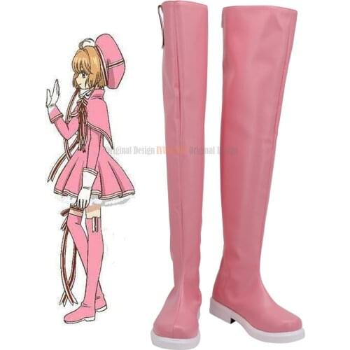 Sakura Pink Boots Cosplay Card Captor Sakura Clear Card Cosplay Boots Customized Shoes for Unisex