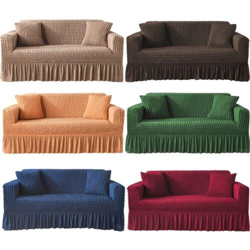 Seersucker Skirt Style Elastic Sofa Cover For Living Room Stretch Sectional Slipcovers Sofa Couch Cover L shape 1/2/3/4 Seater