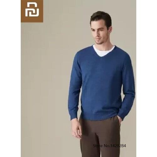 Youpin MARSA100% pure wool one-piece V-neck shirt Sweater Men Casual Pullover Jacket Autumn Slim Fit Long Sleeve Sweatshirt