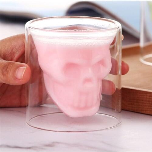 4Pcs Crystal Skull Head Glass Tea Cup Double Layers Shot Transparent Skull Bottle Whiskey Wine Vodka Bar Club Beer Wine Glass