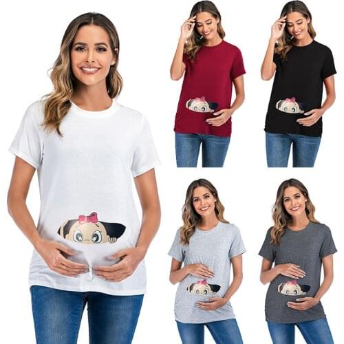 2020 Spring Summer Women 3D T-Shirt Maternity Tees Short Sleeve Lovely Baby Girl Print T Shirt Pregnant Tops Clothes