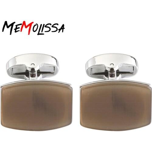 MeMolissa Coffee Opals Classic Casual Shirt Cufflinks for mens Brand cuff button cuff links High Quality abotoaduras Jewelry