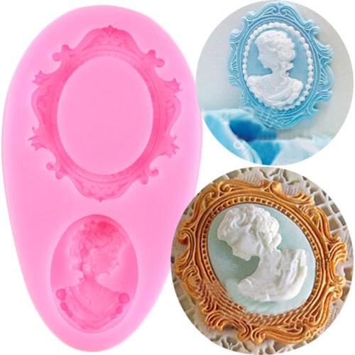 Lady Head Photo Frame Silicone Molds DIY Cupcake Topper Fondant Cake Decorating Tools Cookie Baking Candy Clay Chocolate Moulds