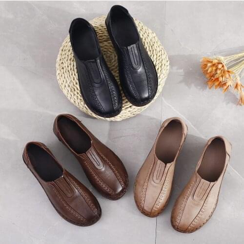 AARDIMI Womens Loafers Autumn Genuine Leather Wedges Pumps Shoes For Women Autumn Gladiator Shoes Woman Retro Mothers' Footwear