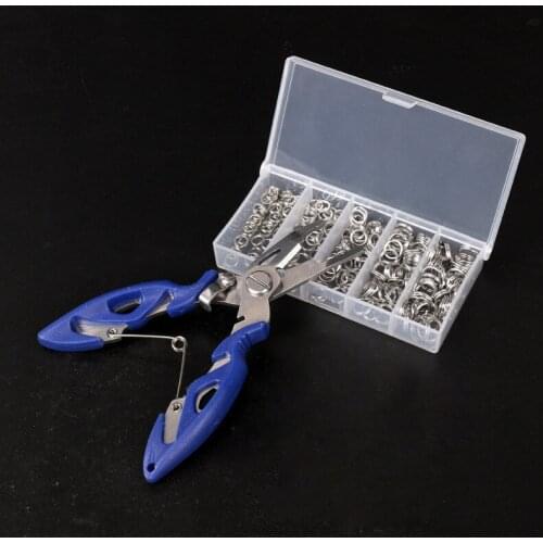 1 Set Fishing Pliers Scissor Braid Line Lure Cutter Hook Remover 200PCS Fishing Split Rings Steel Flattened Double Circle Swivel