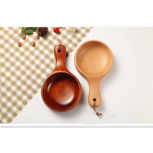 1PC Japanese Big Wooden Handle Bowl Fried Rice Salad Bowl with Handle Tableware Dinnerware Accessories LC 004
