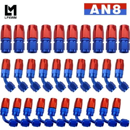 10 Pieces AN8 Oil Fuel Swivel Hose Anoized Aluminum Straight Elbow 45 180 Degree Hose End Oil Fuel Reusable Fitting