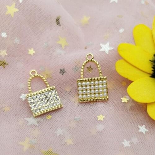 10Pcs/Lot Handbag Design Charms with Rhinestone Pearl Bags Charms Cute Handmade Bracelet Accessory DIY Necklace Pendant Jewelry