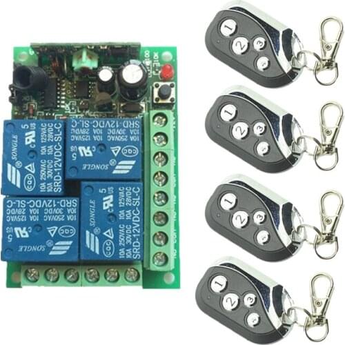 DC 12V 10A 4 CH 4CH Learning Code Function RF Remote Control Wireless Switch Systems Receiver Metal Transmitter