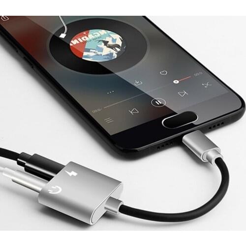 2 in1 Type-C to 3.5mm Headphone Jack Adaptor/Connector Charger, Earphone Aux o & Charge Adaptor Silver