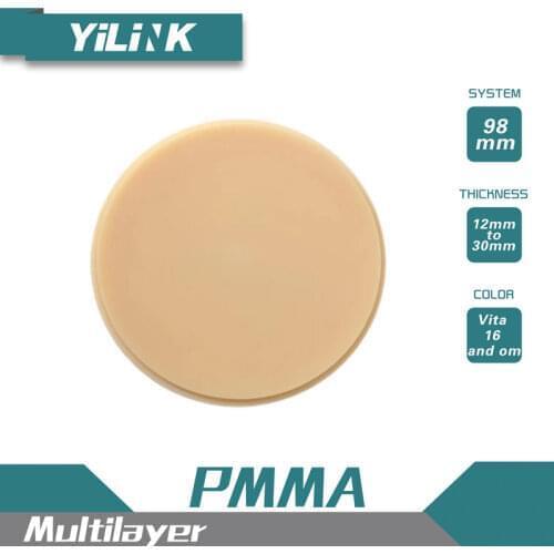 98x25mm Multilayer Acrylic PMMA Dental CADCAM Blocks/PMMA Multilayer Disc Denture Prosthetics Temporary Crowns And Bridges