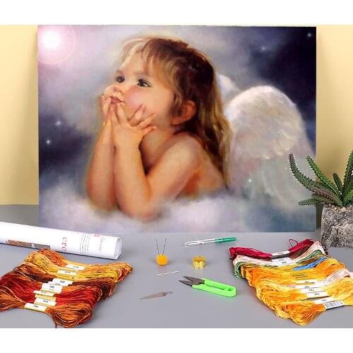 Angel Kids Printed Canvas 11CT Cross Stitch DIY Embroidery Complete Kit DMC Threads Painting Sewing Hobby Knitting Mulina