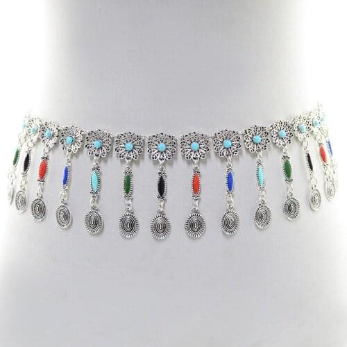 Boho Tribal Ethnic Tassel Waist Chain Belly Dance Beach Retro Flower Body Chain Bohemia Style Coins Belt Body Chains Jewelry