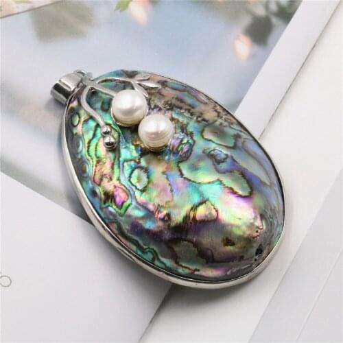 New Outlet Natural Multicolor Abalone Shell Big Oval Necklace Pendant Fashion Retro Jewelry Stone Beads Free Shipping Gift Y561