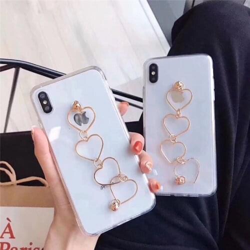 Luxury Fashion Hollow Out Love Heart bracelet Hand Chain Transparent Case Cover For Iphone 11 Pro XS Max XR X 8 7 6 6S Plus SE
