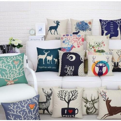 Art Animal Deer print Decorative Cushion Cover Linen Throw Pillow Car Home Decoration Decorative Pillowcase