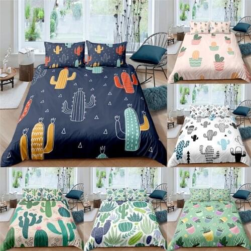 Home Textile Luxury 3D Cactus Print 2/3Pcs Comfortable Duvet Cover Pillowcase Bedding Sets Single Queen and King EU/US/AU Size
