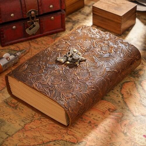 Hand Made Thick Genuine Leather Diary Blank Kraft Paper Notebook With Speical Button 480P Sketchbook Creative Stationery Gift