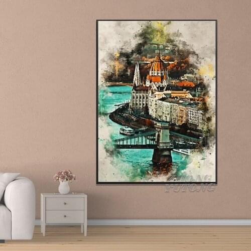 Budapest In Watercolor Canvas Painting Wall Art Pictures Prints Home Decor Wall Poster Decoration For Living Room