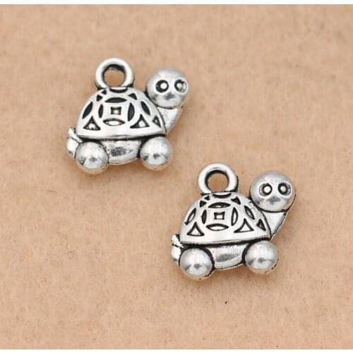 KJjewel Antique Silver Plated Turtle Charm Pendant for Bracelet Necklace Jewelry DIY Making Accessories 12x14mm