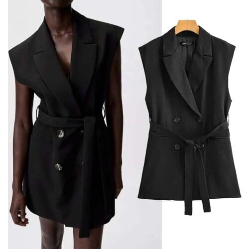 Klkxmyt New Za 2021 Women Simply Sleeveless Double Breasted Vest Jacket Office Ladies Wear Casual Suit Waistcoat Outwear Tops