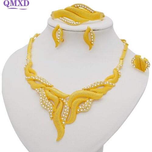 Amazing price Dubai Jewelry Sets Crystal Necklace Bracelet Earrings Ring Nigerian Wedding Party Women Fashion Jewelry Set