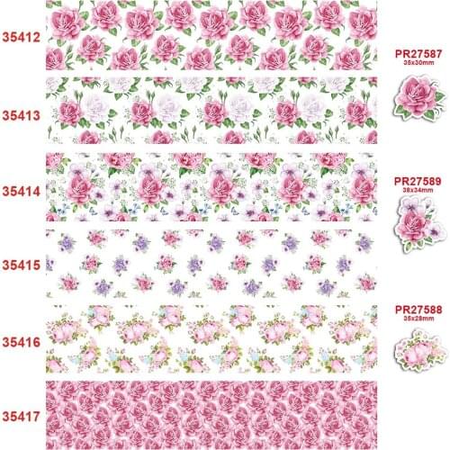 Free shipping 50 yard per size flower ribbon printed grosgrain ribbon 35412