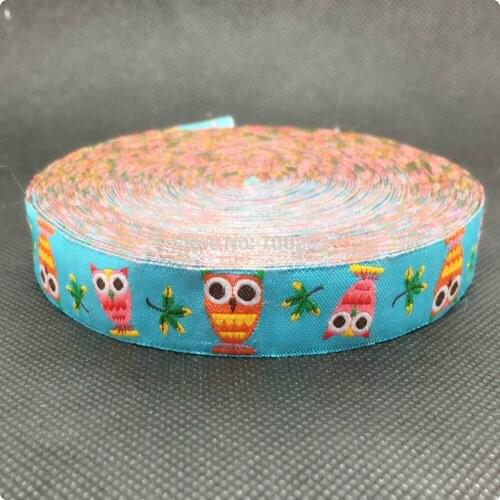 5/8'' (16mmx10yards) Polyester Woven Jacquard Ribbon with the owl and maple leaves are dancing free shipping