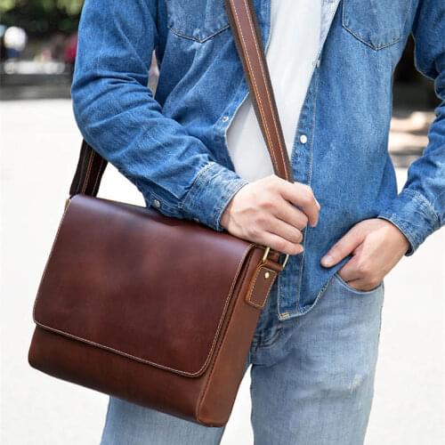 Luufan Genuine Leather Messenger Bag For Man Vintage Crazy Horse leather Shoulder Bag Cowhide Magnetic Flap Laptop Crossbody Bag