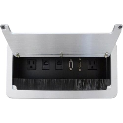 Multifunctional tabletop Hidden Electric Outlet with Brush For Conference With 2 Power Socket dual Network VGA HDMI Retractalbe