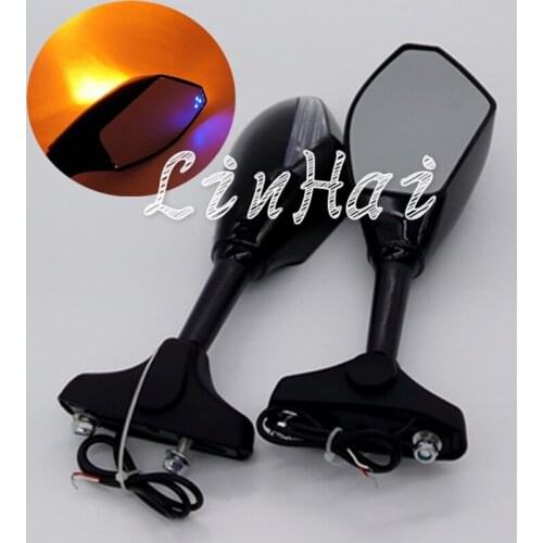 Motorcycle Black Rearview Side Mirrors With LED Amber Turn Signal Light Fit For YAMAHA YZF R6 02 03 04 05 06 07 08