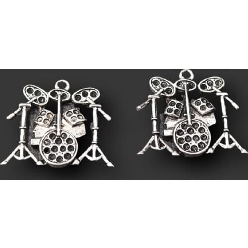 4pcs Silver Plated Drum Set Pendants Hip Hop Keychain Necklace Metal Accessories DIY Charms For Jewelry Crafts Making 36*32mm