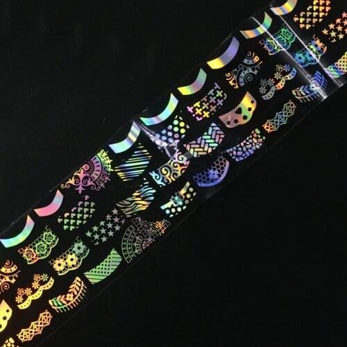 4*100cm Nail Art Sticker Holographic Flower Star Design Nails Sticker Foil Transfer Water Nail Decals Decorations Accesoires