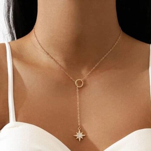 New fashion Trendy Jewelry Rhinestone Star Pendant Charm Y Lariat Necklace Gift For Women Girl X01