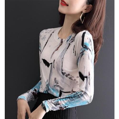 2021 Autumn Women Vintage Print Shirt Women Loose Slim Casual Blouse Ladies Long Sleeve Tops Fashion O-Neck Work Shirts W769